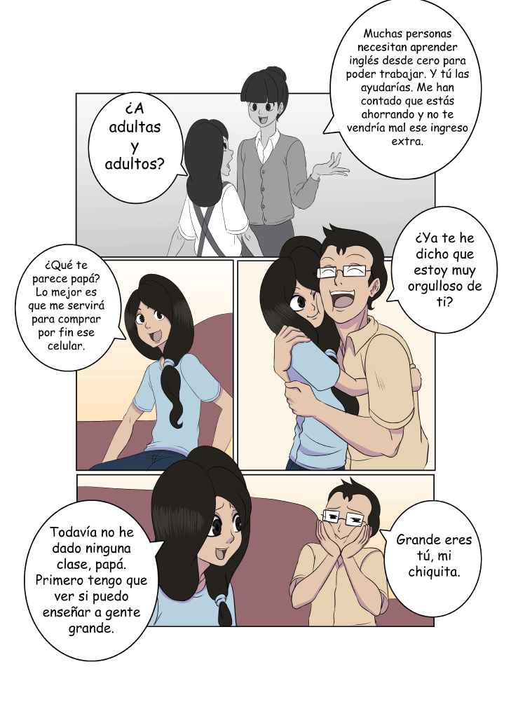 Una chiquita enseñando a grandes