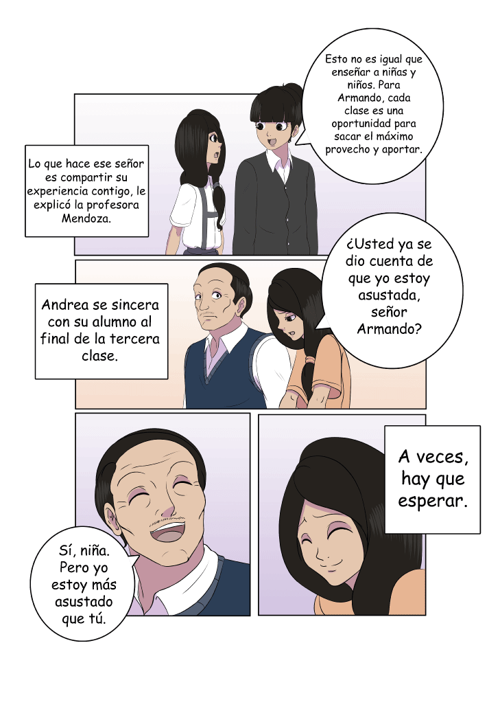 Una chiquita enseñando a grandes