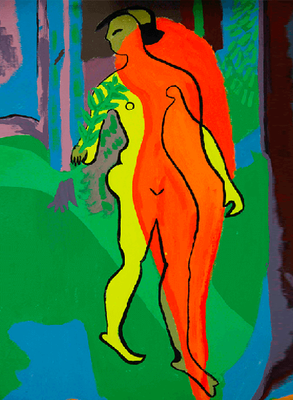Desnudo en naranja y amarillo