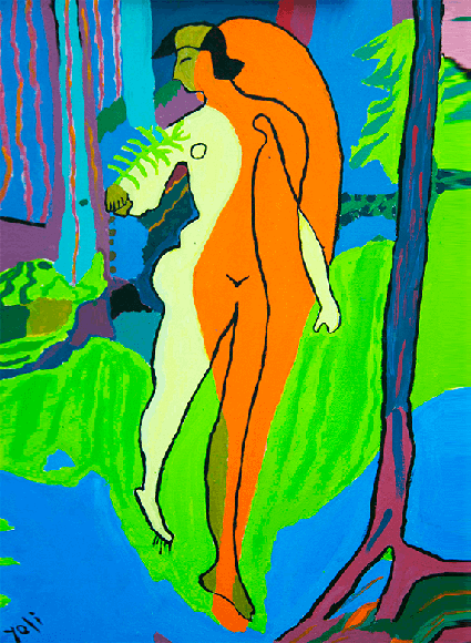 Desnudo en naranja y amarillo