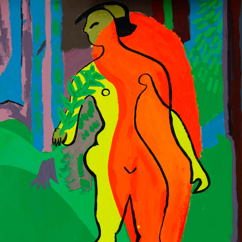 Desnudo en naranja y amarillo