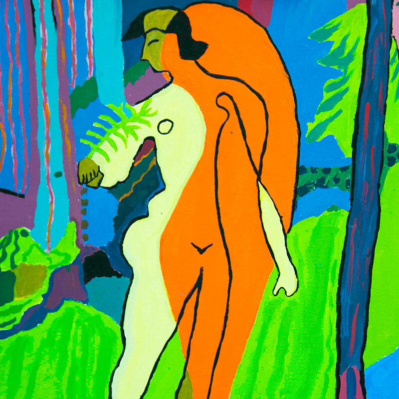 Desnudo en naranja y amarillo